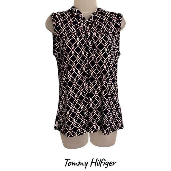 Tommy Hilfiger Tops - Tommy Hilfiger Navy  Geometric Knot Blouse  MEDIUM   #7